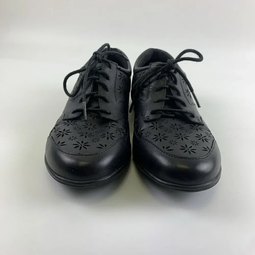 Revere Orlando Black Stretch Leather Lace Up Shoe Flat Comfort Cut Out Womens 9